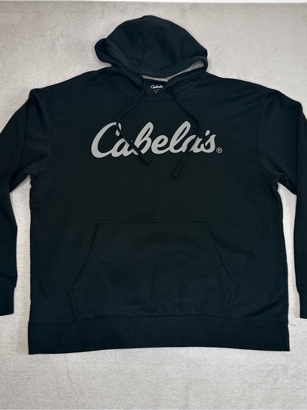 Cabela's Black Pullover Drawstring Hoodie with Script Logo
